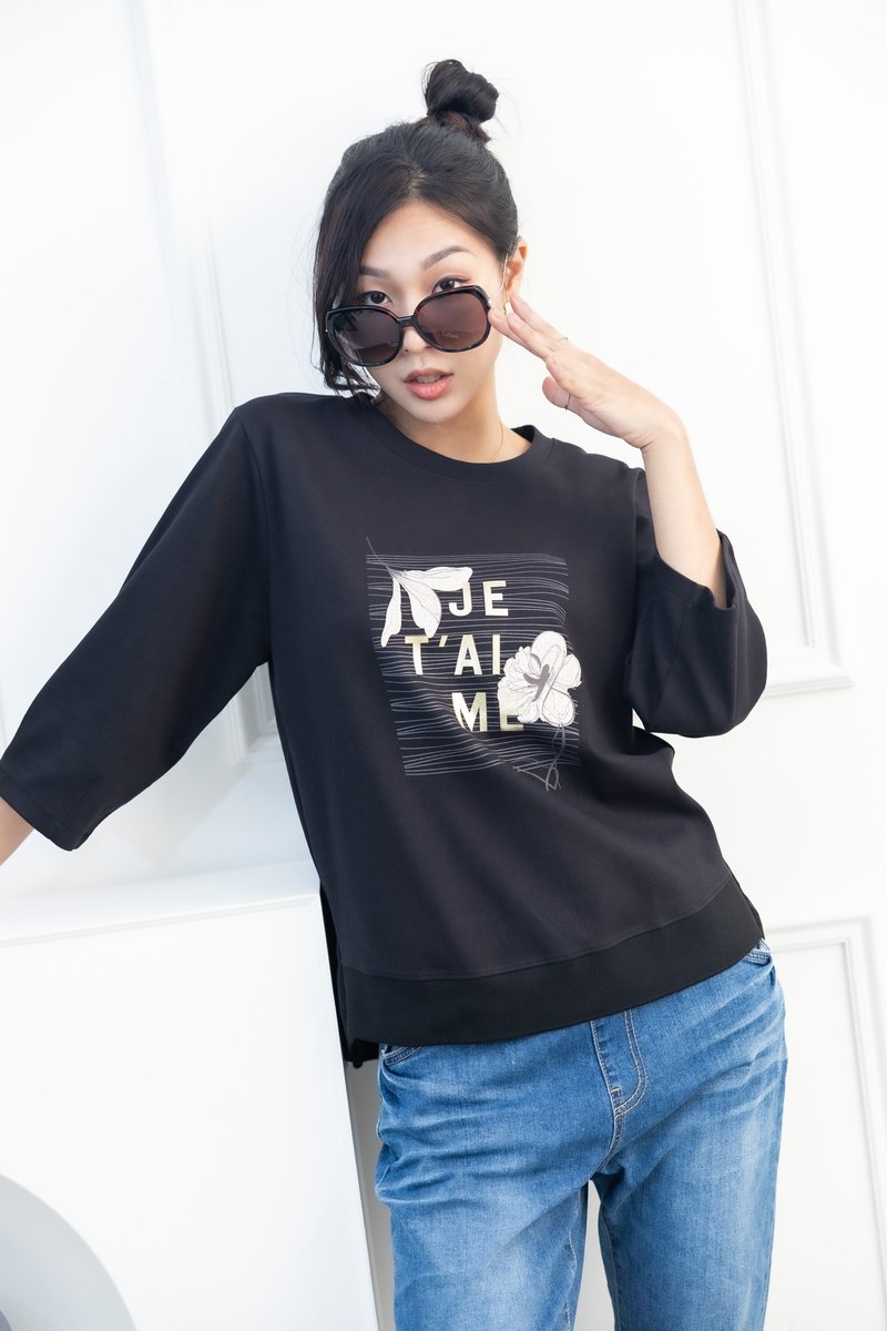 JET AIME 七分袖上衣 黑色 - 女上衣/長袖上衣 - 其他材質 黑色