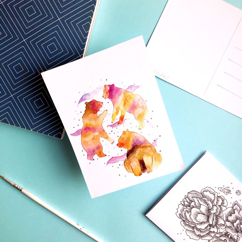 Watercolour bear postcard