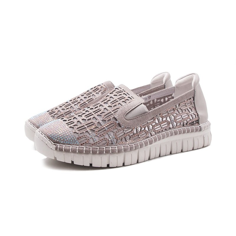 PQ 優雅圓圈盪鑽樂福鞋 女鞋-灰色(另有藍色) - 女休閒鞋/帆布鞋 - 其他材質