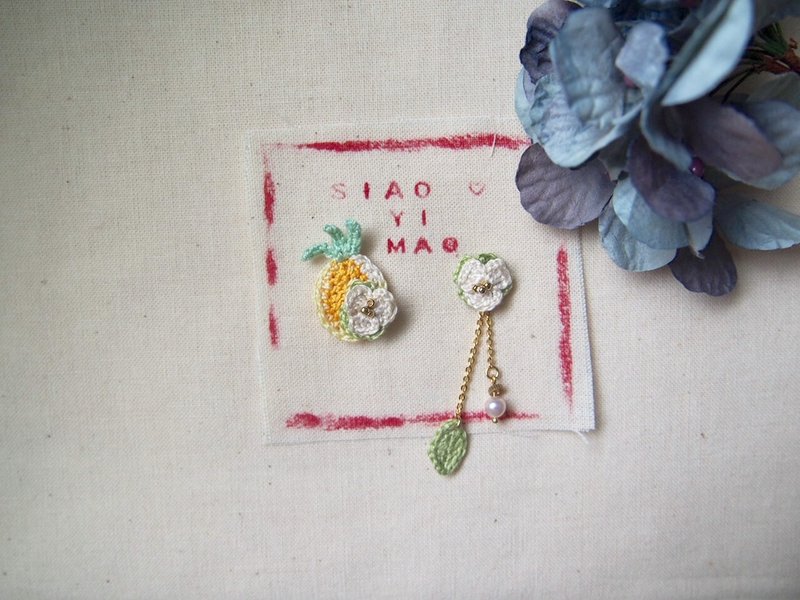 Pineapple wear flower series earrings / stainless steel ear acupuncture can be changed clip