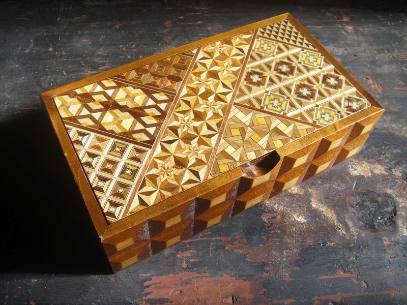【老時光 OLD-TIME】早期二手日本寄木細工珠寶鏡盒 - 居家收納/收納盒/儲物盒 - 其他材質