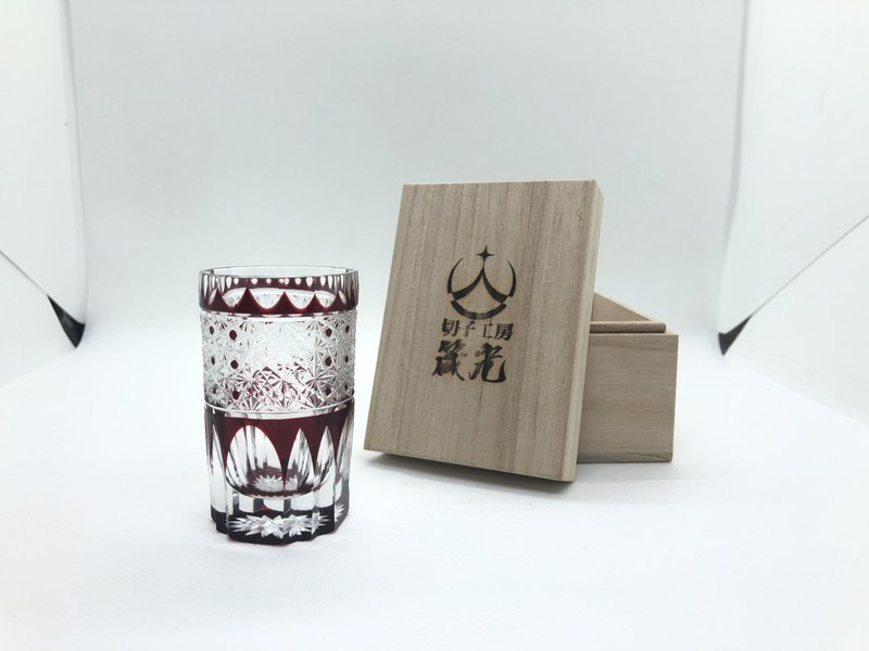 菊籠目に菊繋ぎショットグラス - 玻璃杯 - 玻璃 紅色