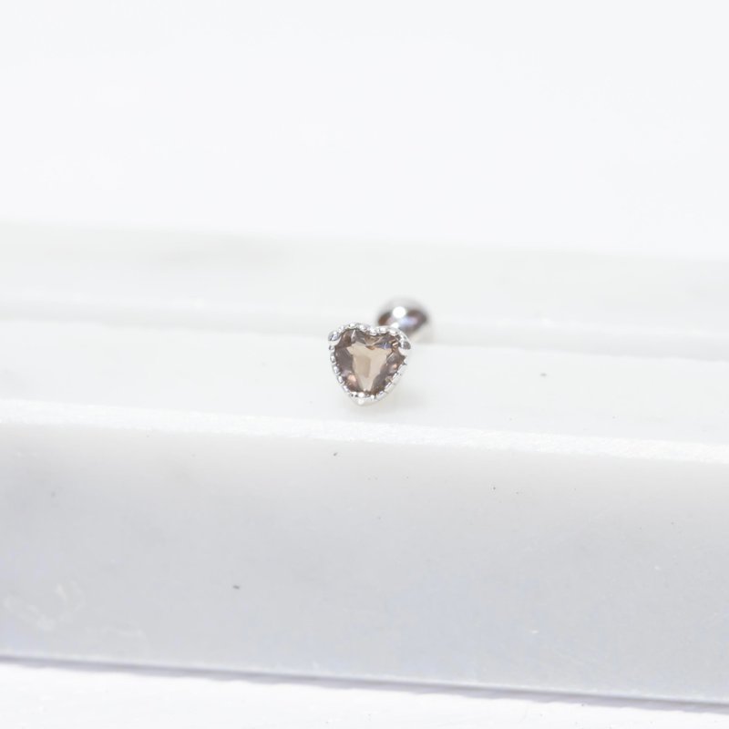 茶晶925純銀愛心蛋糕轉珠耳環 - 耳環/耳夾/耳骨夾 - 水晶 銀色