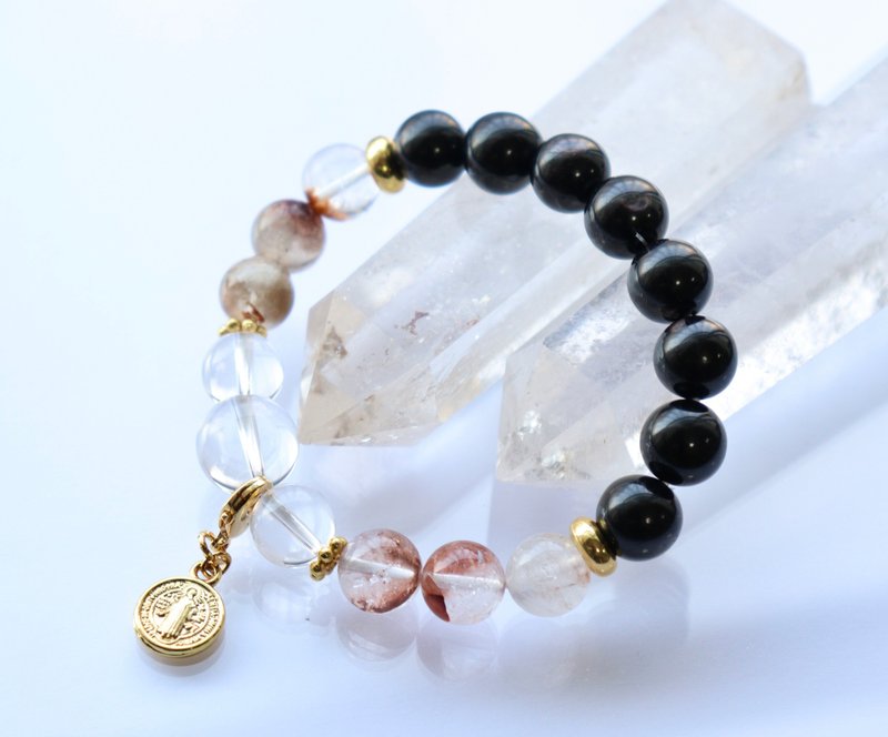 超能場景與曼尼卡蘭水晶設計手鍊 能量石手鍊 - 手鍊/手環 - 水晶 黑色