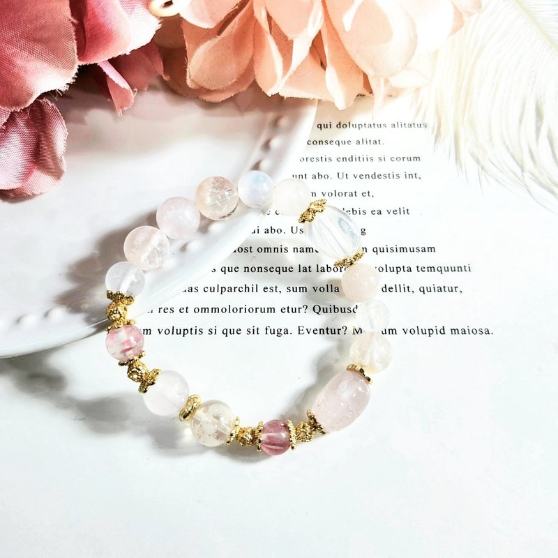 櫻花情緣/討人喜歡、得愛情之水晶/櫻花瑪瑙/薔薇輝石/粉晶/月光 - 手鍊/手環 - 水晶 粉紅色