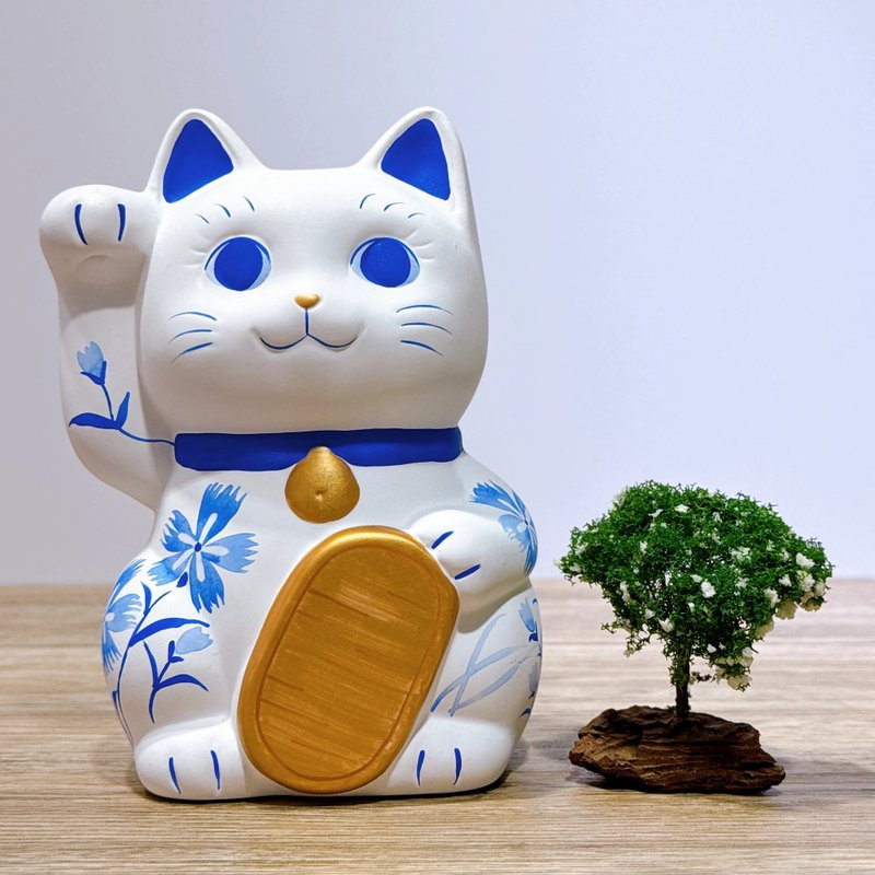 【桔梗招福】日本谷中堂招財貓 | 青繪 撫子 - 擺飾/家飾品 - 瓷 藍色