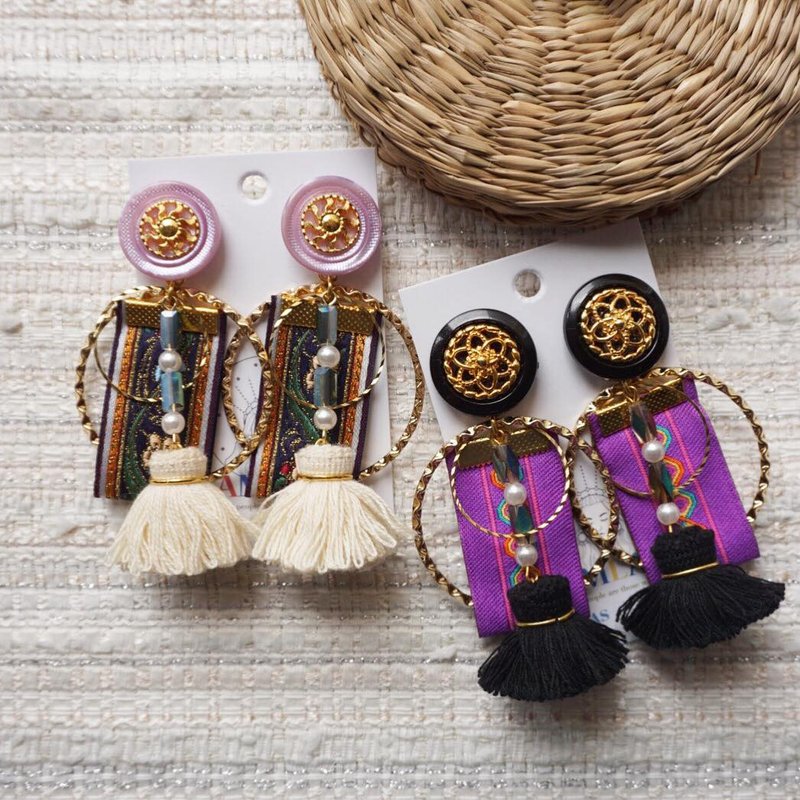 Purple ethnic ribbon Susu earrings