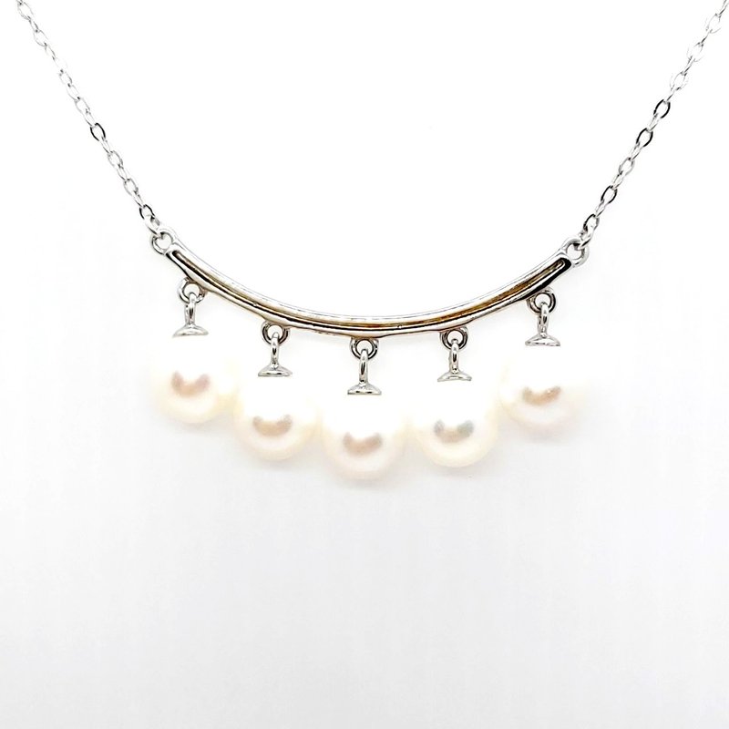 五珠靈動微笑淡水珍珠純銀項鍊 - 項鍊 - 珍珠