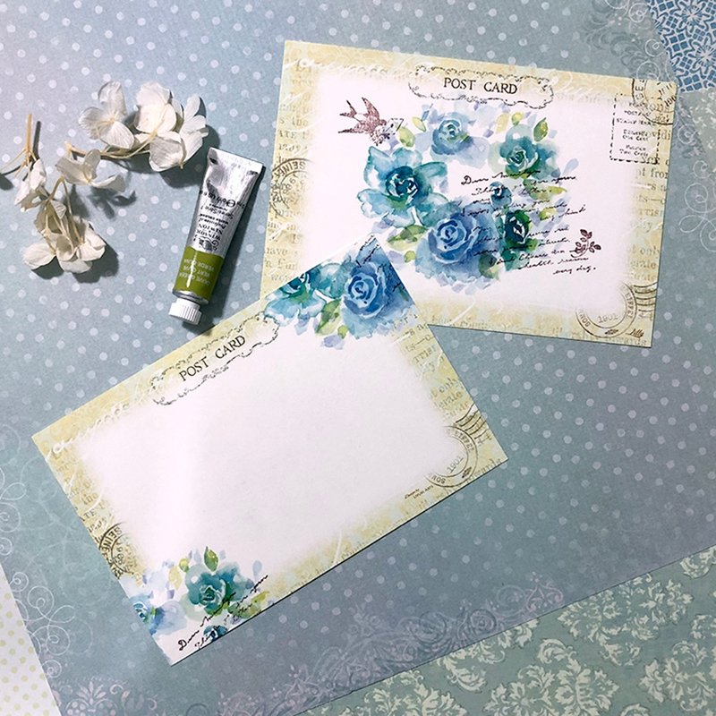 水彩明信片/心意卡 - 玫瑰花環
