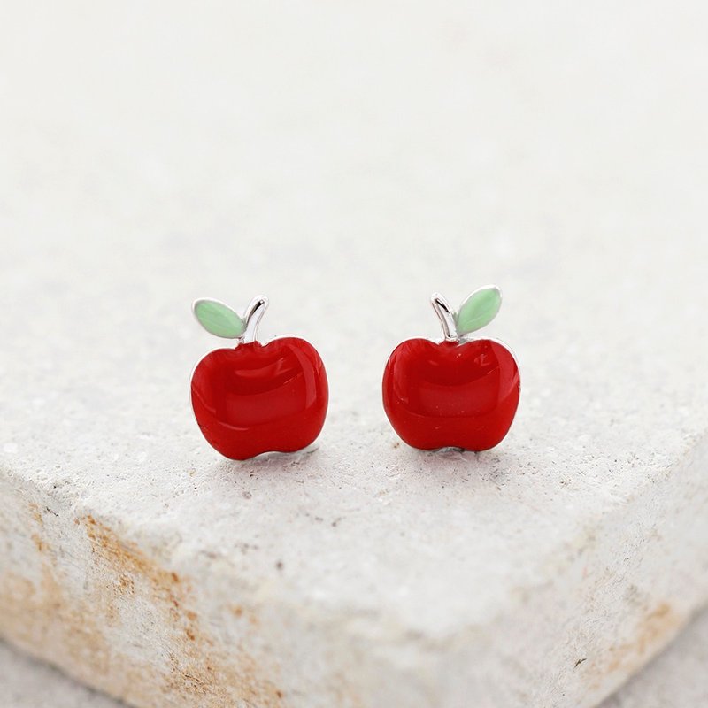 Apple Earrings in 925 Sterling Silver - Red