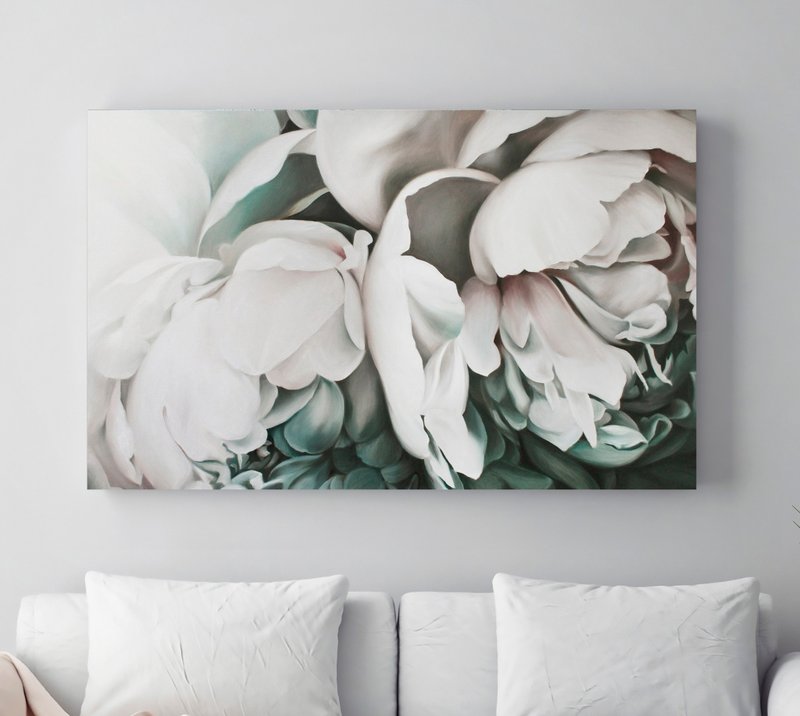 Peony Painting | Large Flower Painting | White Flower Painting |Tender Peonies 2 - 壁貼/牆壁裝飾 - 棉.麻 白色