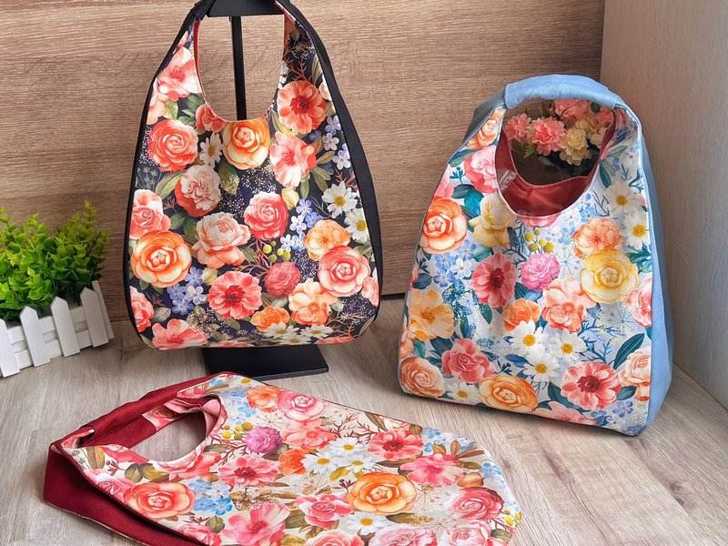 繽紛玫瑰曲 簡約風拼接手提包 手拿包 輕便包 - 手提包/手提袋 - 棉.麻 多色