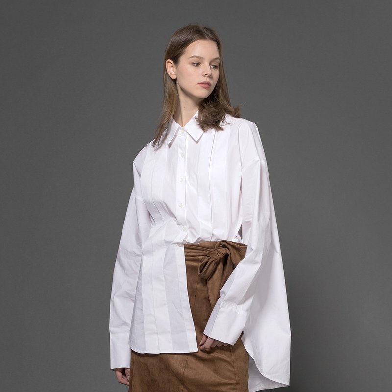 Unbalanced Pintuck Shirt (White)