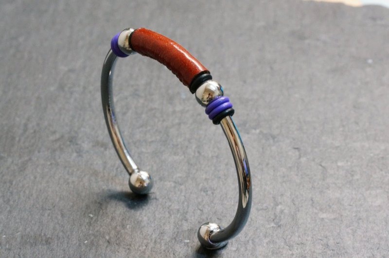 Brown Leather 4mm Stainless Steel Bangle
