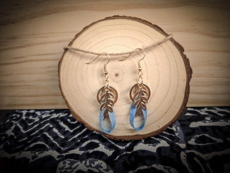 Blue dyed ribbon earrings