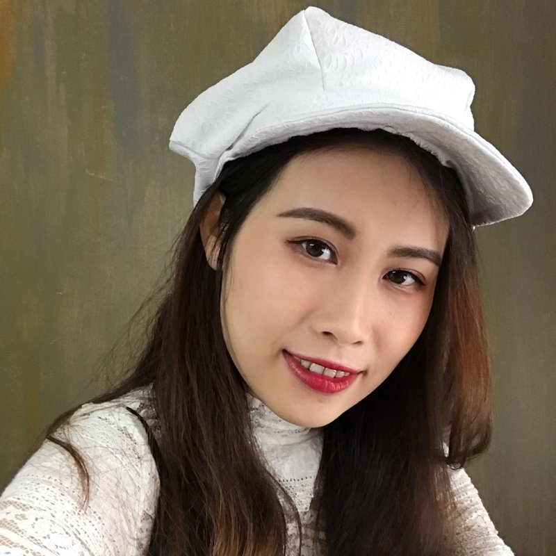 Newsboy Hat 報童帽 |六邊剪裁 | 白色提花紋