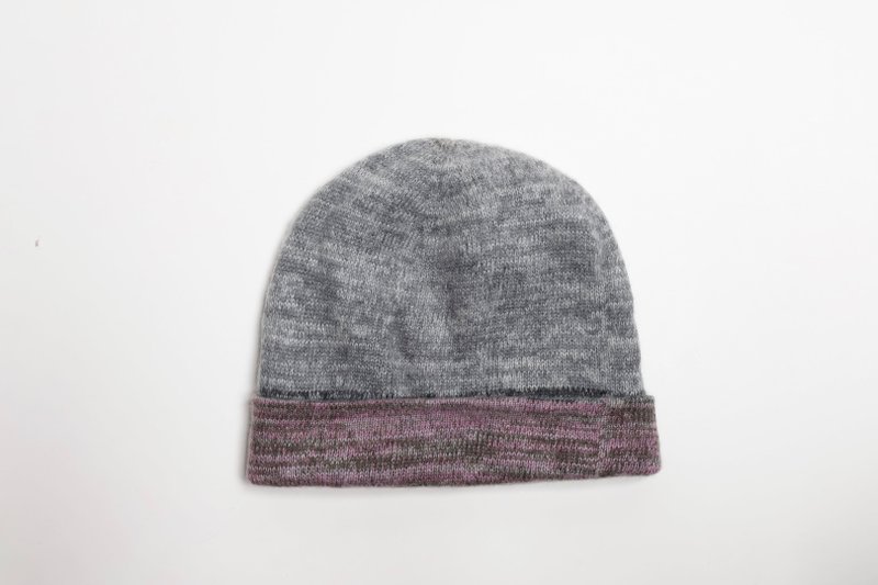 /極緻精品/灰粉雙面羊絨100%堆堆反折純羊絨帽子|極暖聖誕禮物 - 帽子 - 羊毛 灰色