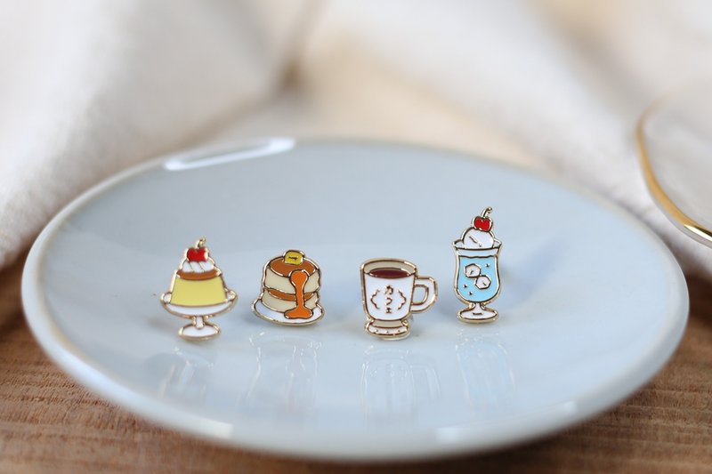 喫茶店布丁 鬆餅 冰淇淋蘇打 Showa Cafe 夾式耳環 手工飾品 - 耳環/耳夾/耳骨夾 - 琺瑯 多色