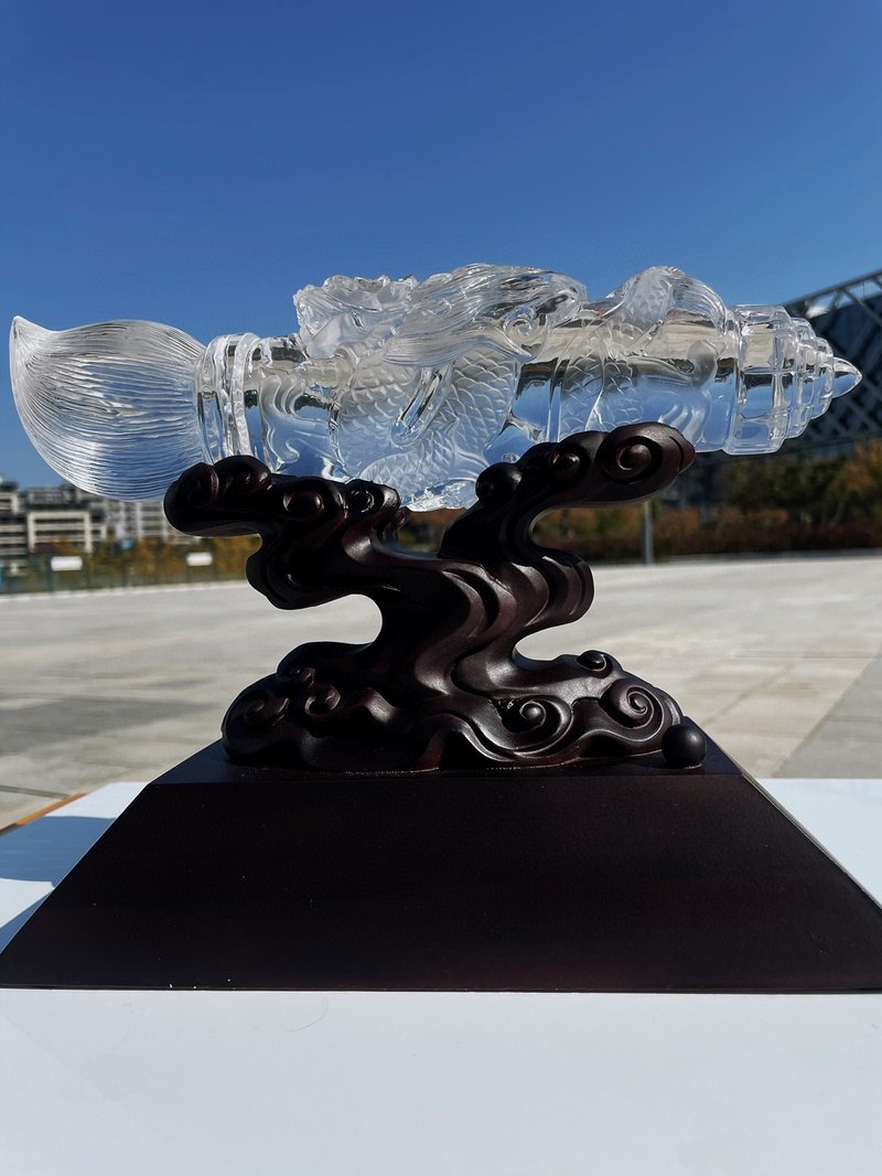 收藏級天然白水晶龍筆擺件 龍是中國人的神聖圖騰 大筆進財 - 其他 - 水晶