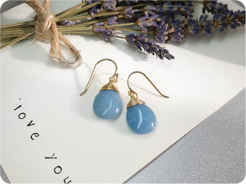 S Lee-925 Silver (Gold-plated) Handmade Half Treasure Series-Aquamarine Sapphire Drop Ear Hook