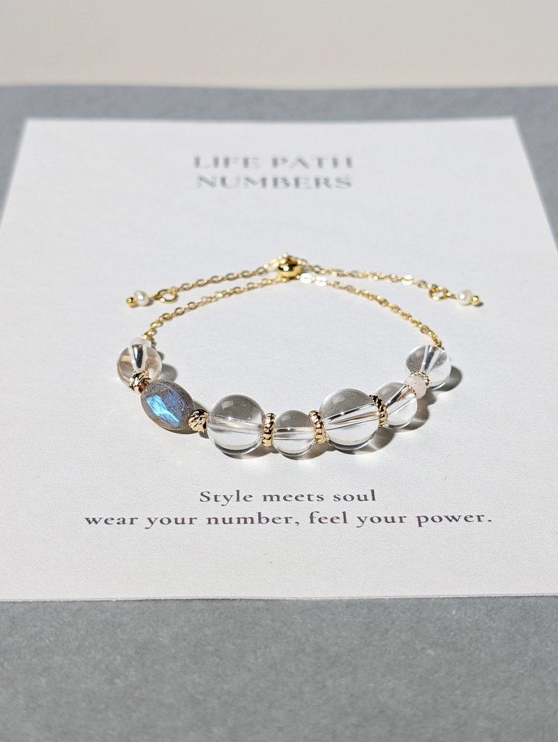 生命靈數9號 開運手鍊 | 月光石×天然石 | 光之能量與圓滿象徵 - 手鍊/手環 - 半寶石 白色