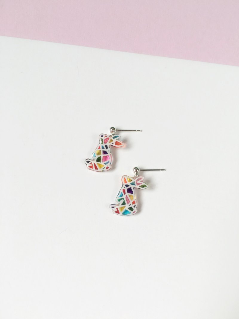 *Haku‧Neko*Hand-painted mosaic cute bunny Polo beads earrings