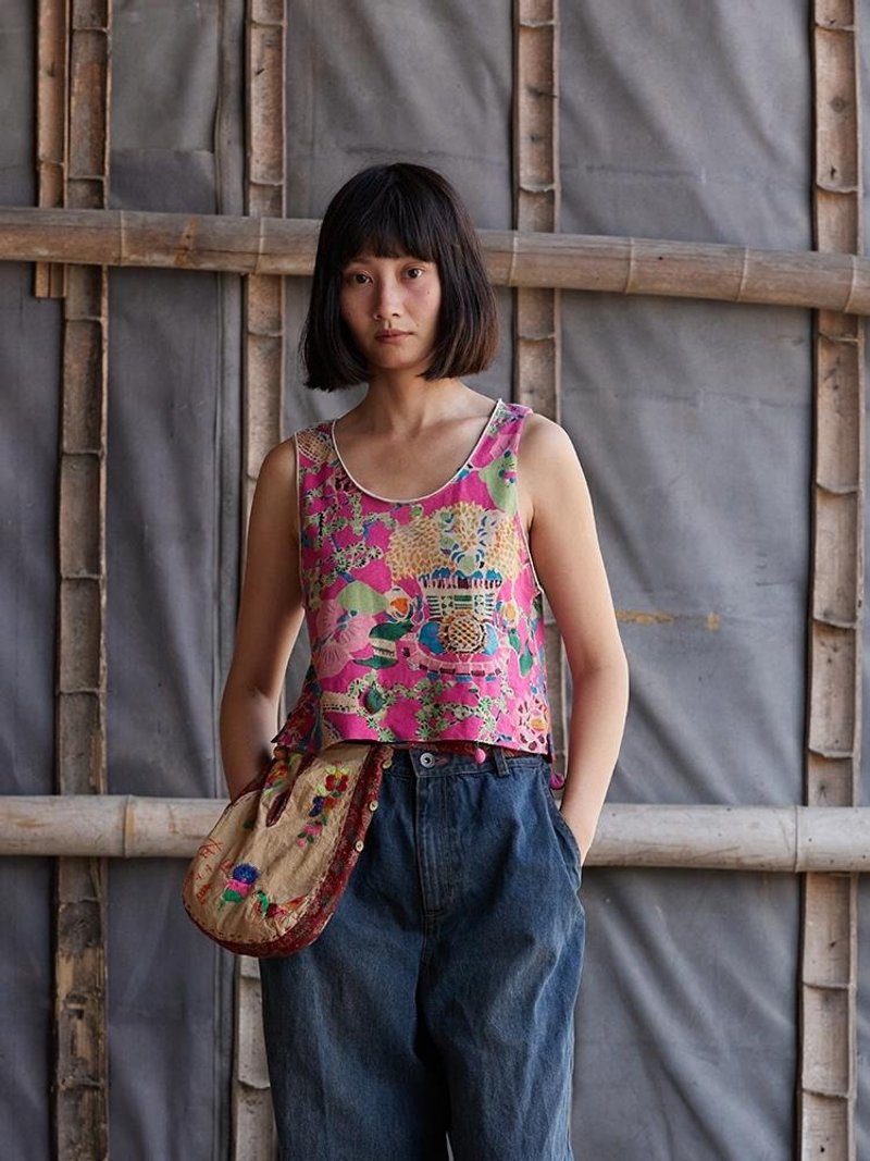 復古文青 棉麻針織卷邊背心 - 背心/無袖上衣 - 其他材質 多色