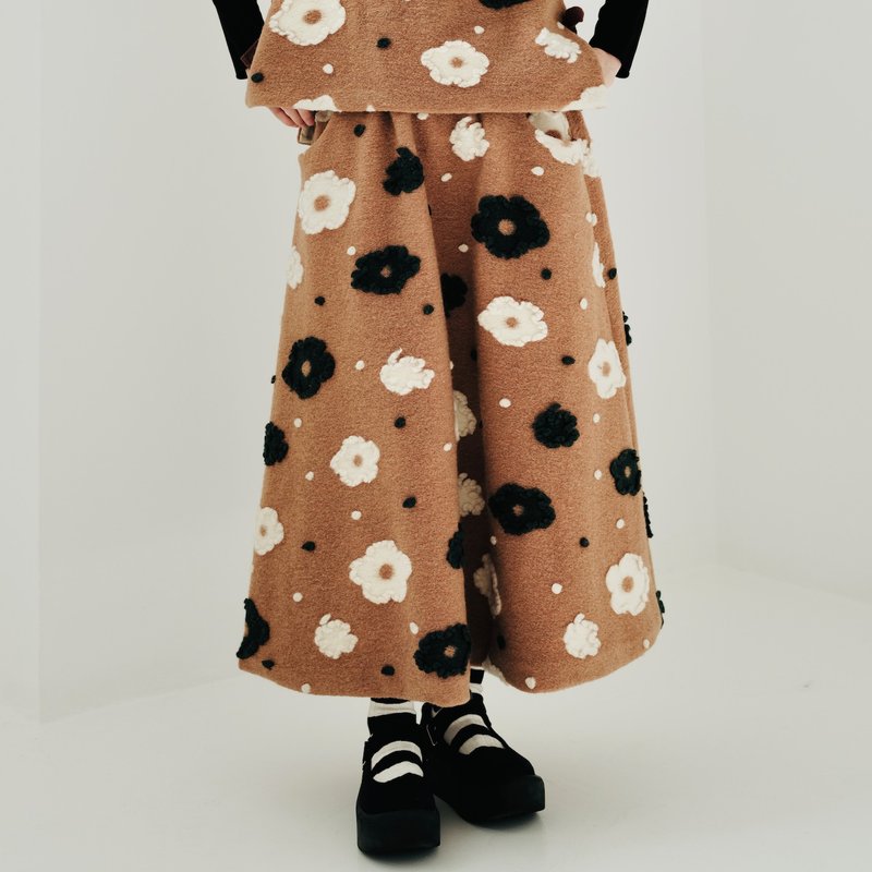 羊毛扎花花半身裙 / A字裙 裙子 - 裙子/長裙 - 羊毛 橘色