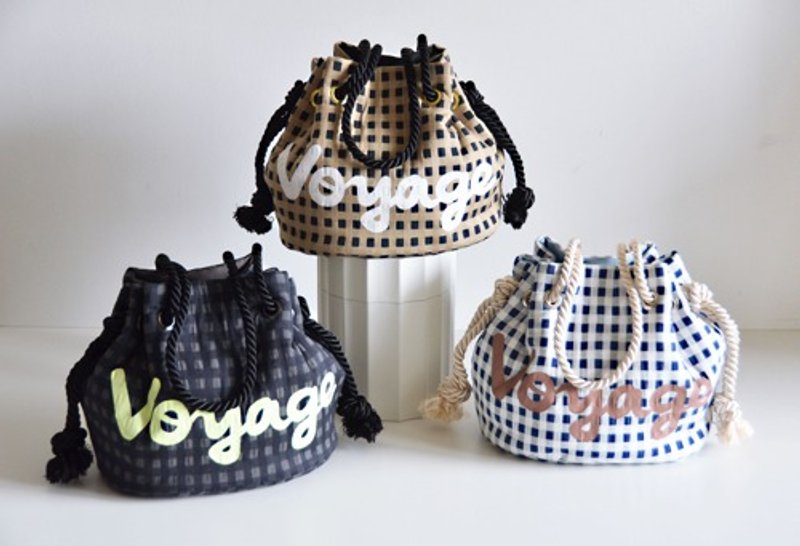 新作! Dutel  ギンガムチェックVoyageマリンバッグ ホワイトネイビー - 手提包/手提袋 - 棉.麻