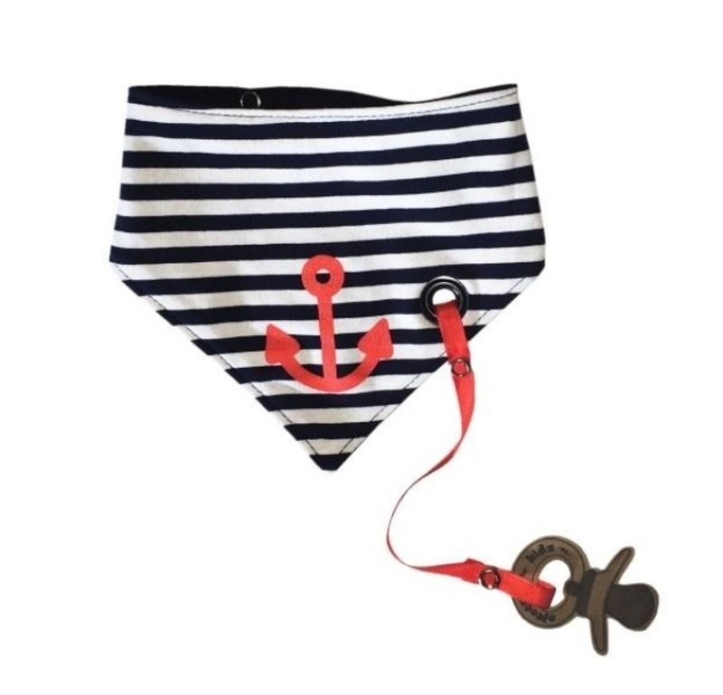 Sailor series rear button bib scarf (with pacifier chain)