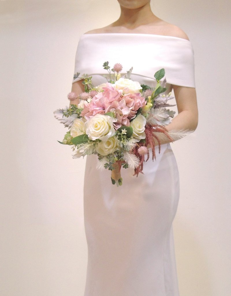 【人造花】珊瑚粉白色牡丹玫瑰球形人造花捧花 - 其他 - 塑膠 粉紅色