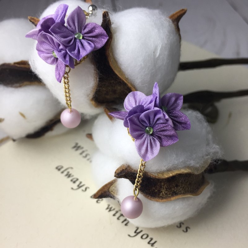 (Hymenoptera) Fine cloth flower purple hanging bead earrings (all 6 colors)