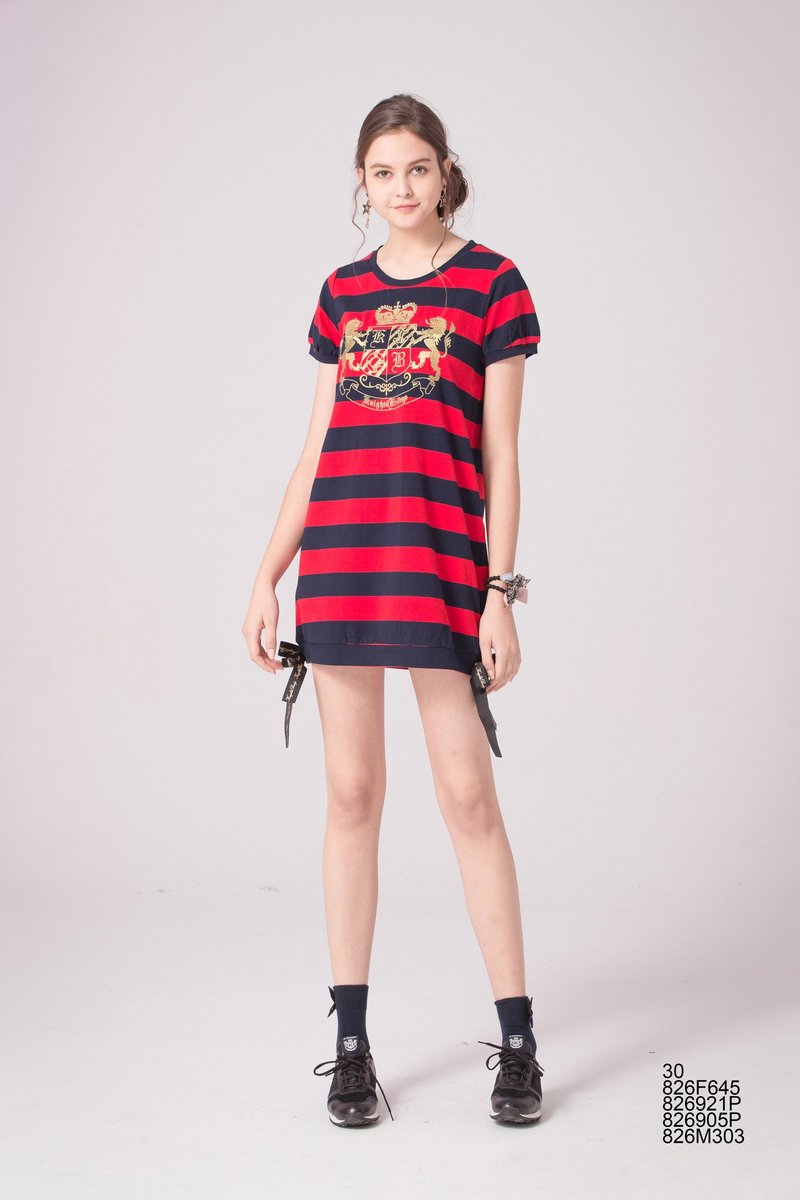 Navy double lion embroidery stripes long T 826F645