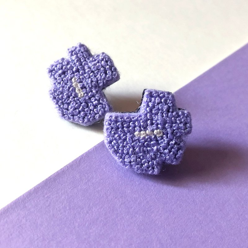 Blooming Baby Hand Embroidery Earrings Purple