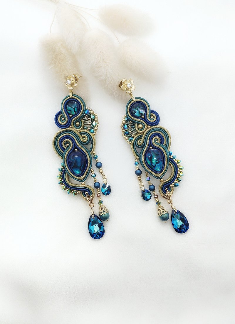 Blue and green color Chinese style earrings