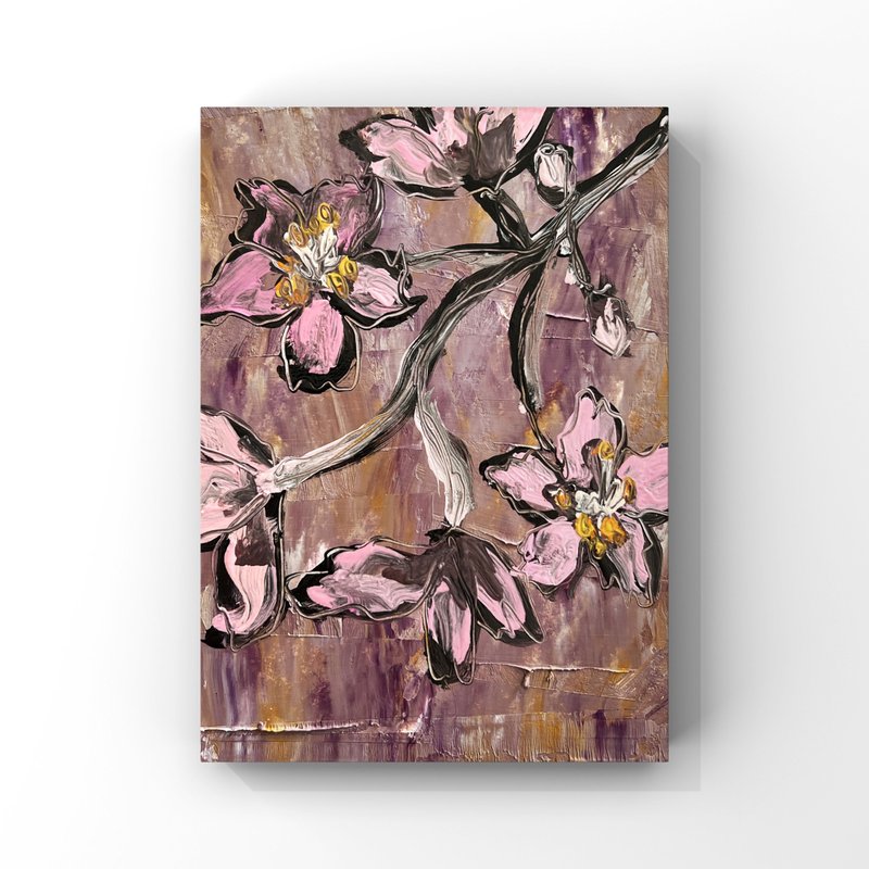 Sakura art Sakura original oil painting Cherry tree blossom painting Pink flower - 海報/掛畫/掛布 - 其他材質 粉紅色