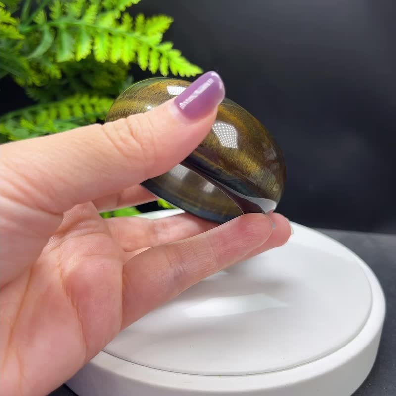黃色虎眼石手鐲 55MM 千層聚寶盆 金色虎睛石手環 辟邪平安幸福 - 手鍊/手環 - 半寶石