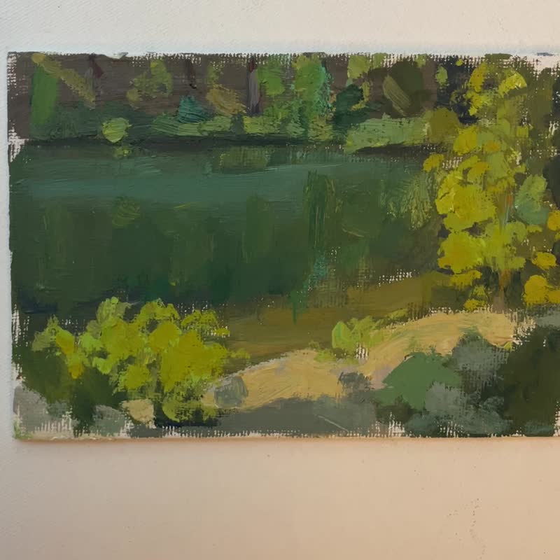 エメラルドの湖、油絵、4x6インチ(10x15cm) - イラスト/絵画/カリグラフィー - その他の素材 