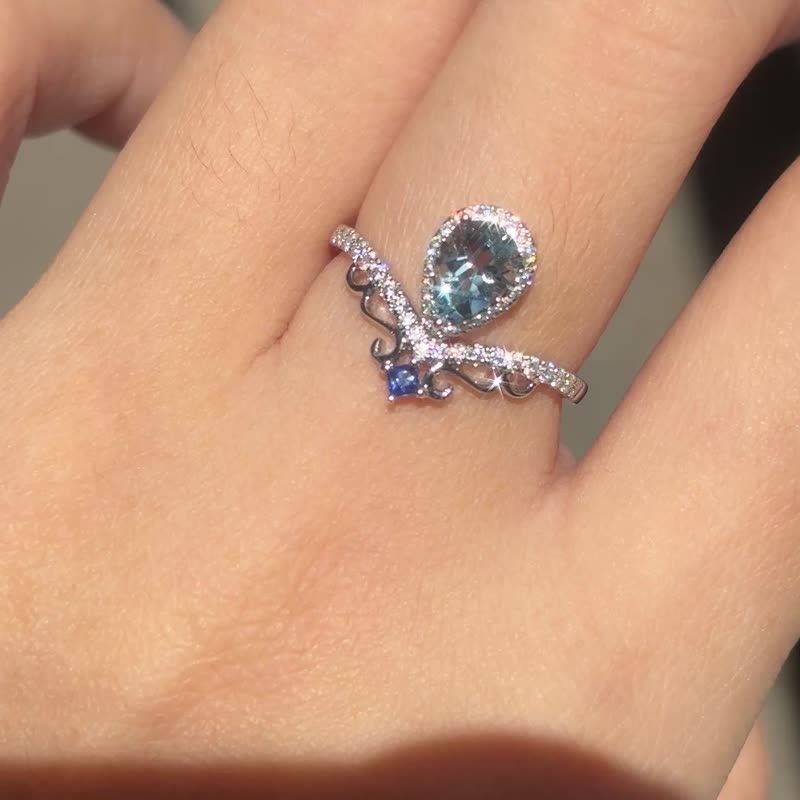 18k金送禮精選海藍寶鑽石戒指 - 戒指 - 寶石 藍色