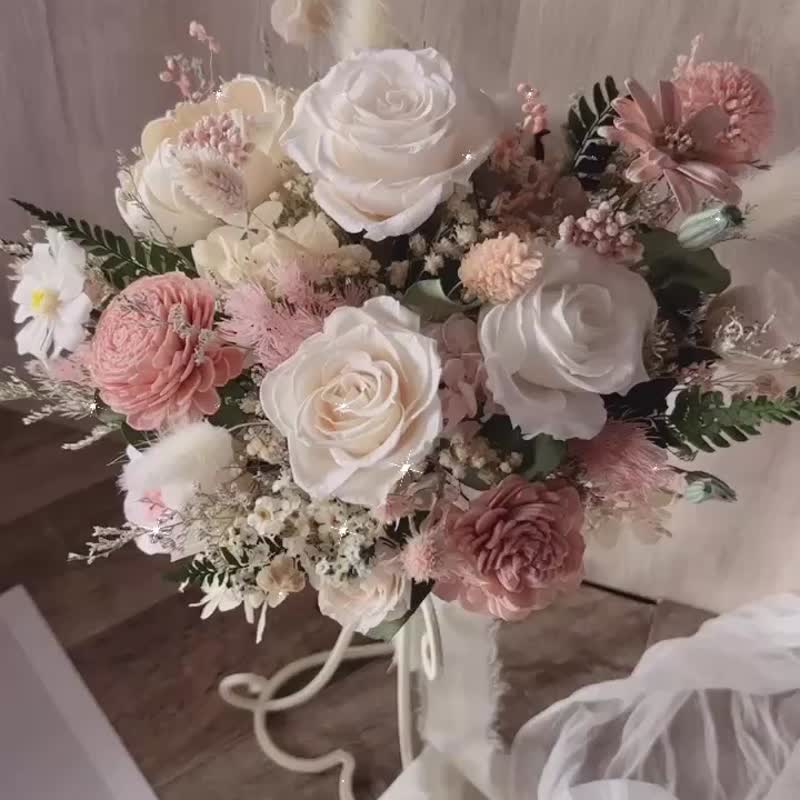 Wedding floral arrangements・[gentle pink and white] immortal dried flower bouquet/bridal bouquet/outdoor bouquet/customized - Dried Flowers & Bouquets - Plants & Flowers Pink