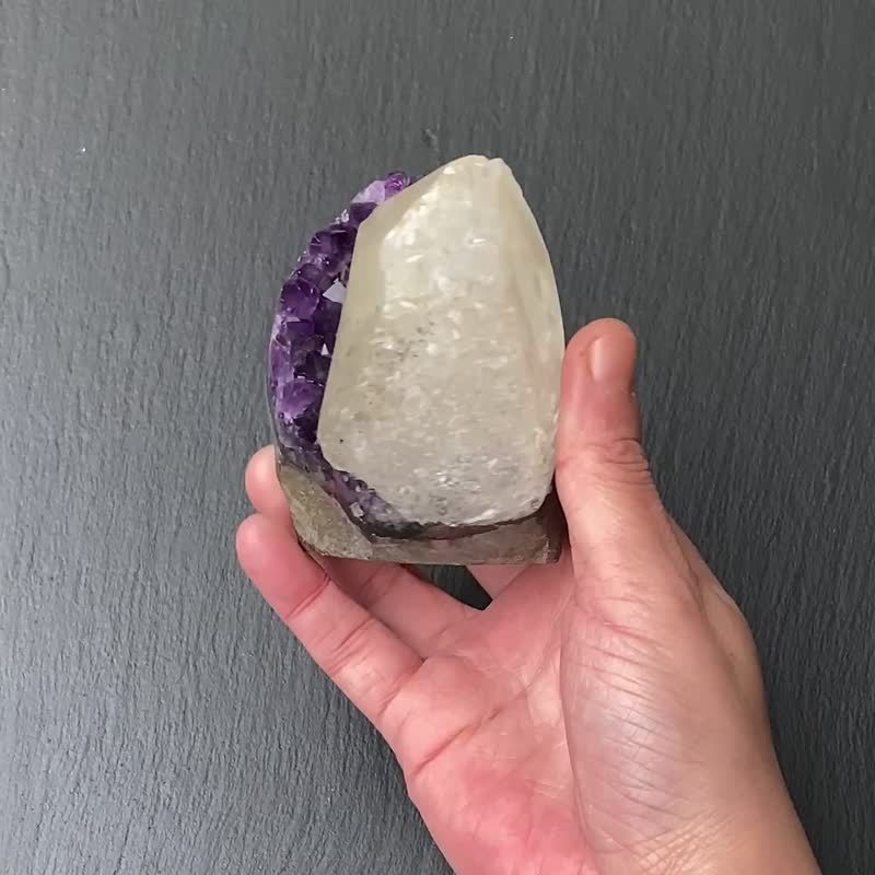招財開運-天然原礦異象紫晶鎮共生彩虹方解石及黑碧璽 快速出貨 - 擺飾/家飾品 - 水晶 多色