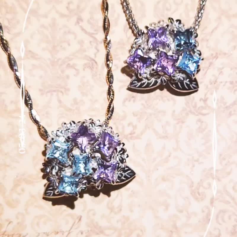 Special Flower Cut Amethyst Topaz Hydrangea Silver Pendant - Necklaces - Semi-Precious Stones Purple