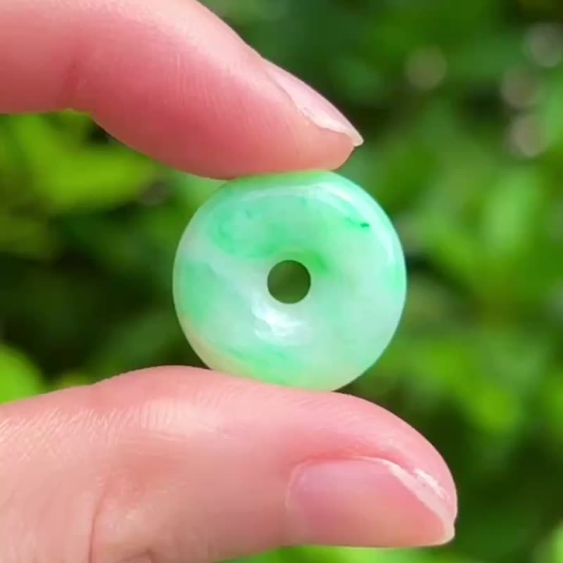 天然翡翠 緬甸 A玉 玉鐲 • 鮮果綠翡翠平安扣 - 手鍊/手環 - 玉石 綠色