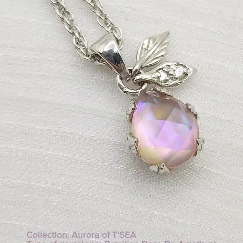 Necklace Aurora of T'Sea - Brazilian Rose De Amethyst with Abalone Shell - Necklaces - Sterling Silver Purple