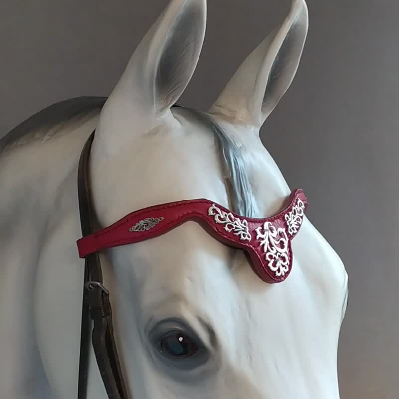 Browband for horses Handmade pony draft brow band Red horse tack Custom size - Other - Genuine Leather Red