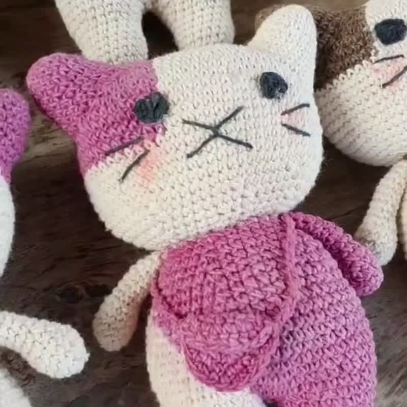 Natural Dyed Cotton Crochet Doll, Kitty Cat, Kitten, Choco white - Stuffed Dolls & Figurines - Cotton & Hemp White