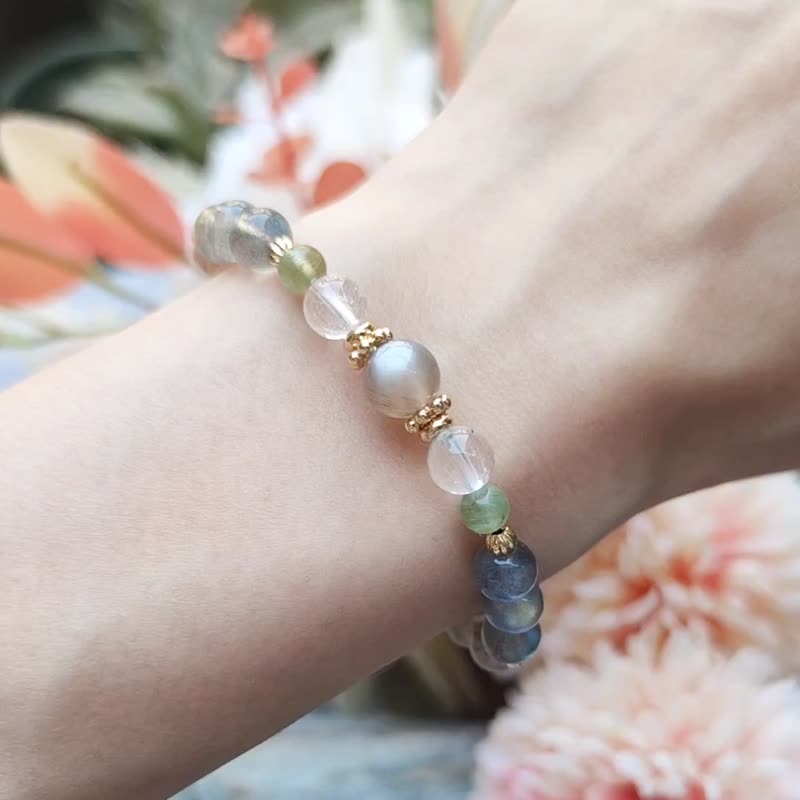Aurora-Energy Crystal Bracelet-Backbone Sun Stone/White Rabbit Hair/Green Apatite/Labradorite - Bracelets - Crystal Multicolor