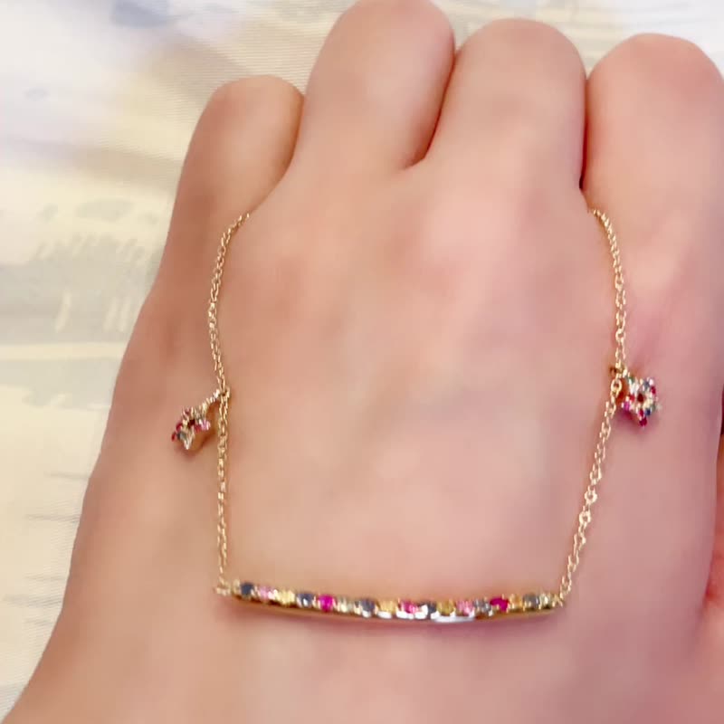 18k gold natural colored sapphire necklace - Necklaces - Precious Metals Multicolor