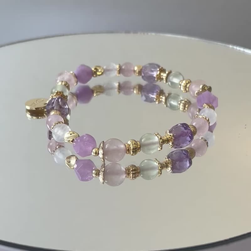 招財好人緣 紫水晶 粉晶 葡萄石 月光石 天然水晶手鏈 - 手鍊/手環 - 水晶