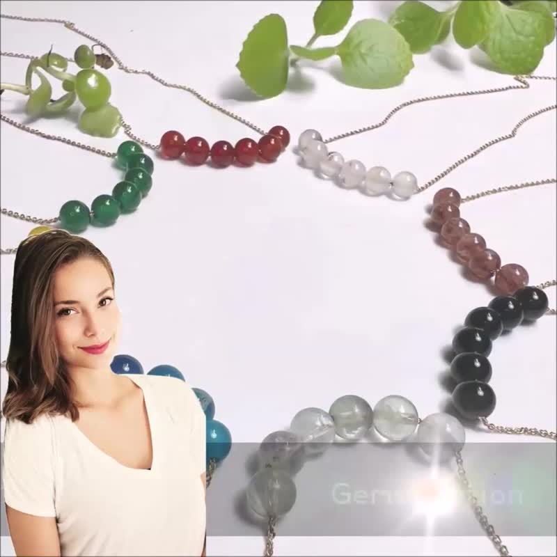Natural Stone Round Beaded Gems Option for Healing Necklace Adjustable Chain - Necklaces - Gemstone Multicolor